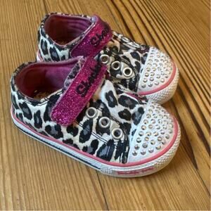 Skechers Twinkle Toes cheetah pink glitter canvas light‎ up sneakers SIZE 5